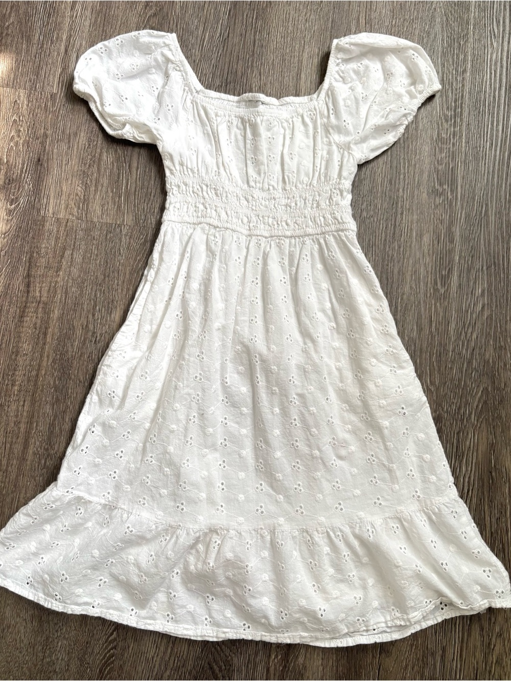 T.J.Maxx White Eyelet Puff-Sleeve Kids Dress